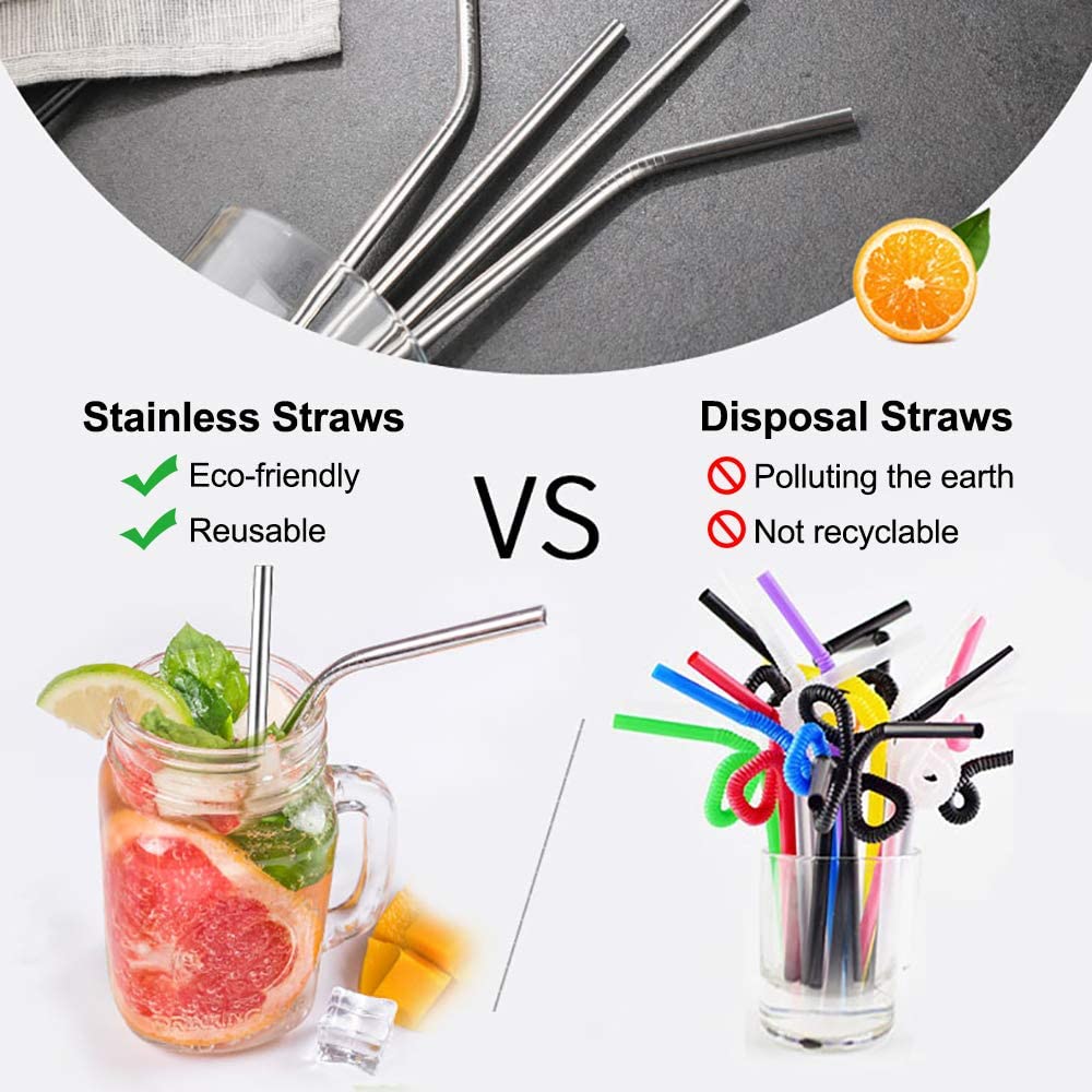 4pcs Short Metal Straws in Stainless Metal