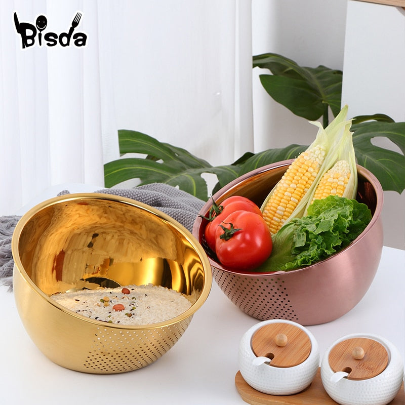 Stainless Steel Drain Washing Basket Bowl